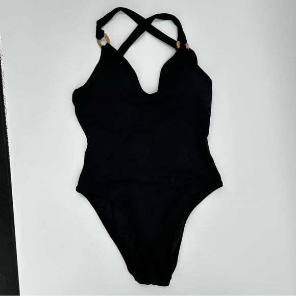 Robin Piccone Women's Sz 10 Margot Raffia O-Ring Lace Up Back One-Piece Swimsuit - Picture 8 of 10